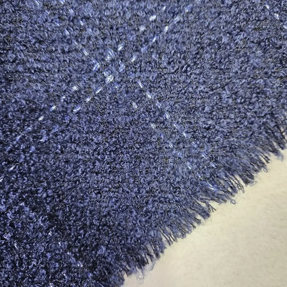 Talbots Metallic Windowpane Plaid Wrap Womens Large Scarf Sapphire Blue Fringed